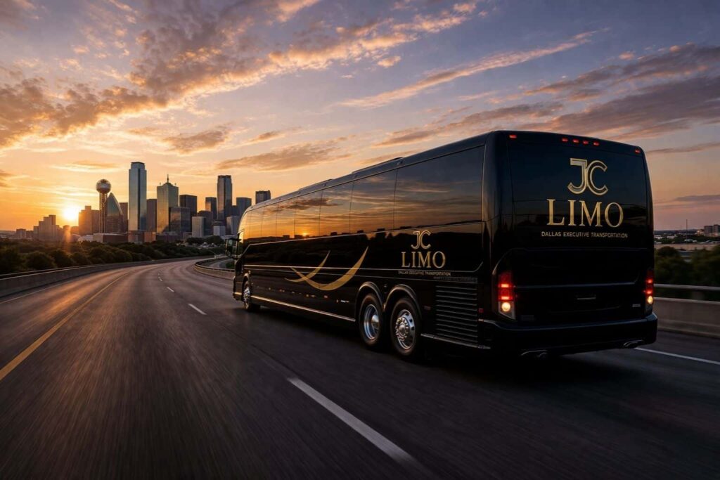 Luxury motor coach for long distance group travel from Dallas for airport transfers and extended trips