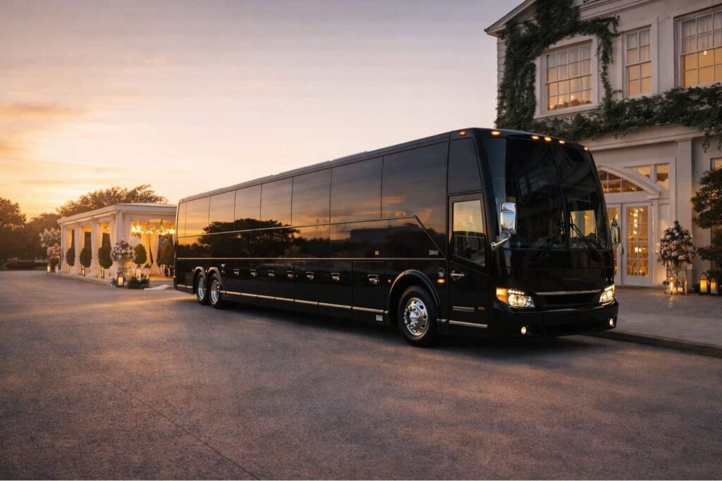 Luxury motor coach for wedding and special event transportation in Dallas for guest and group travel