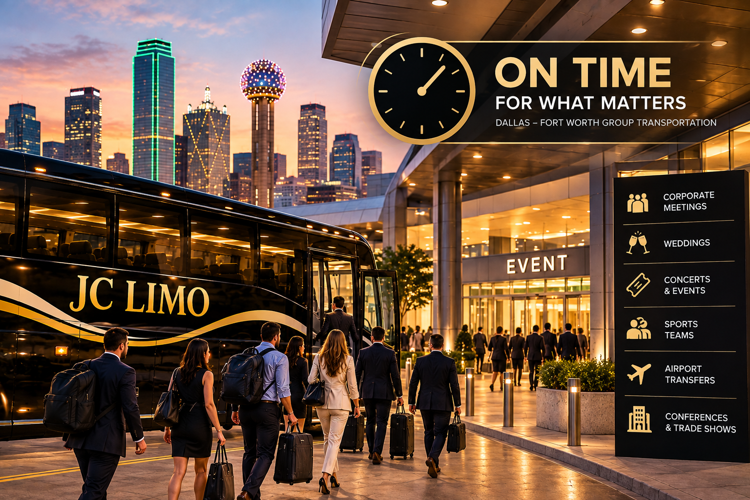 On Time in Dallas_ Luxury Group Travel - JC Limo JC Limo
